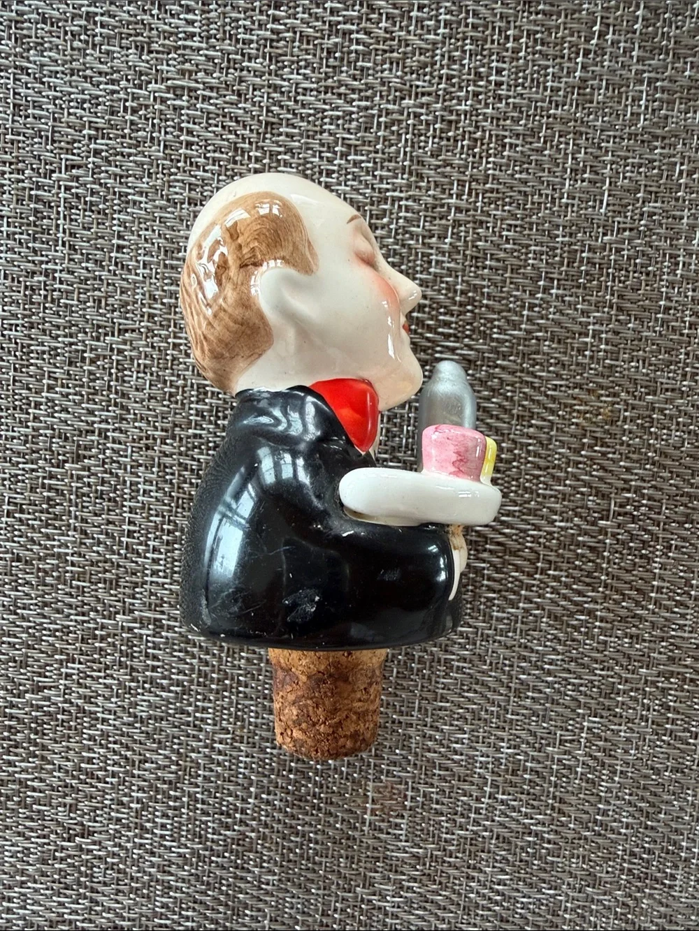 Vintage 1980's Ceramic Butler Bottle Stopper Charming!